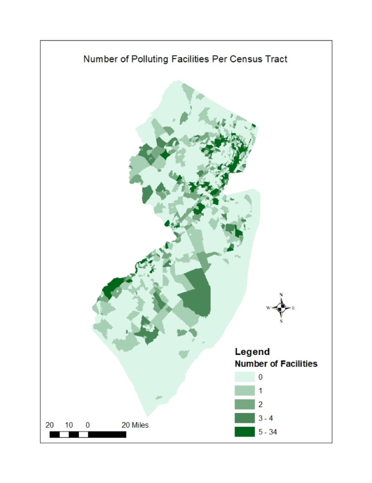 Number of Polluting Facilities Per Census Tract in New Jersey